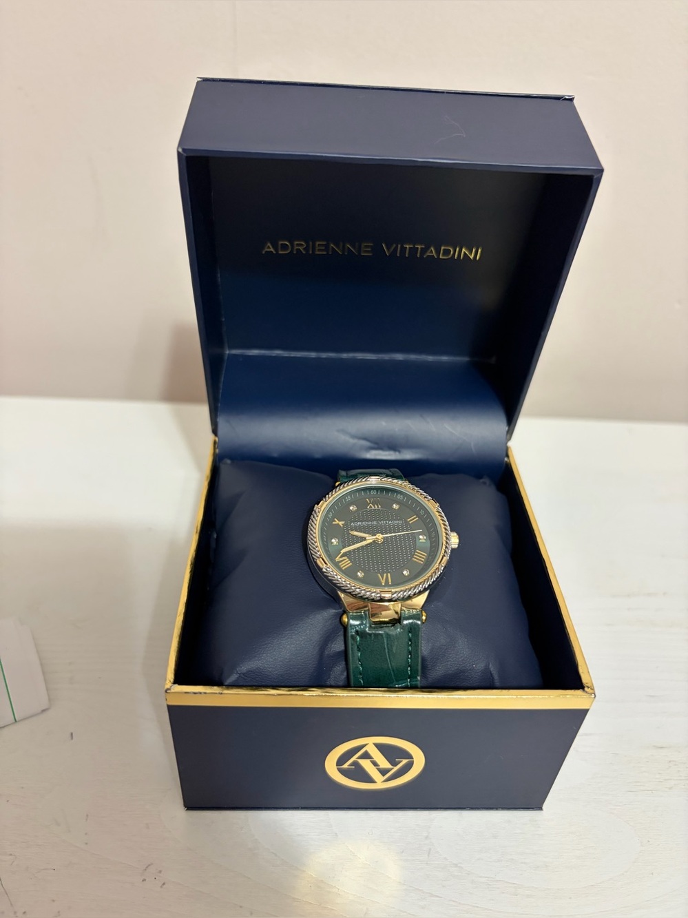 Adrienne Vittadini Green Dial Watch with Gold-Tone Case